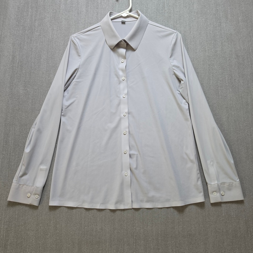 Design In Paris Button Down Women L Gray Long Sleeve Luxury Blouse